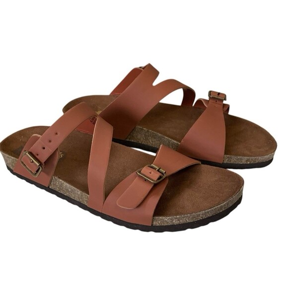 White Mountain Shoes - Cliffs by White Mountain Womens Size 10M Brown Faux Leather Sandals Cork Footbed